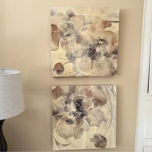 Floral Wall Hangings - Beige & Gray - Set of 2